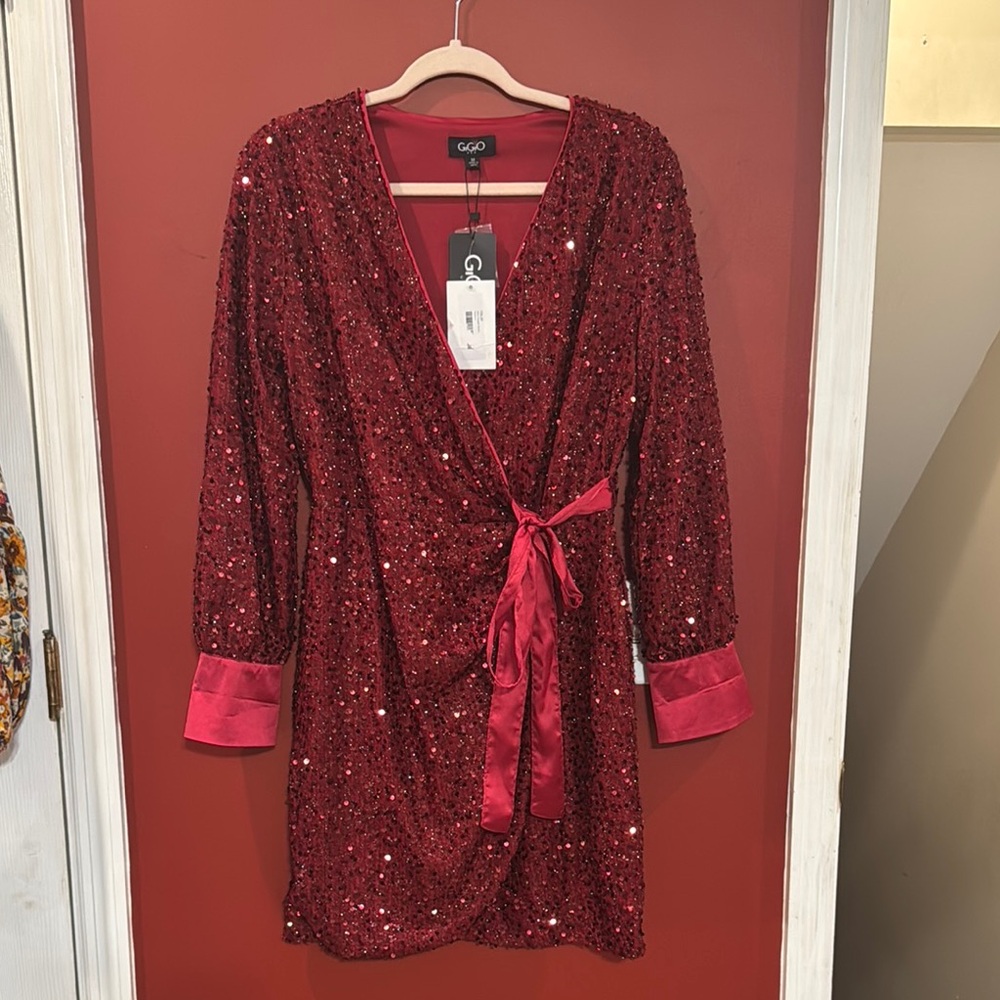 NWT Red Sequin Wrap Dress
